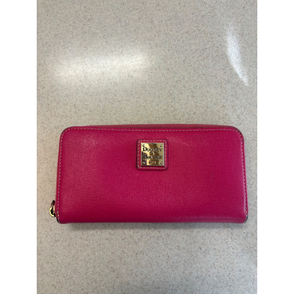 Dooney & Bourke Hot Pink Saffiano Zip Around Wallet Leather Continental Wallet